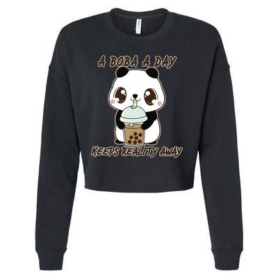 A Boba A Day Keeps The Reality Away Cute Panda Cropped Pullover Crew