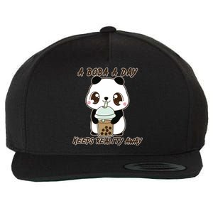 A Boba A Day Keeps The Reality Away Cute Panda Wool Snapback Cap