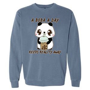 A Boba A Day Keeps The Reality Away Cute Panda Garment-Dyed Sweatshirt