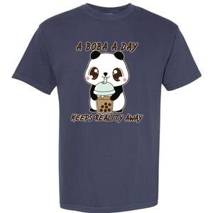 A Boba A Day Keeps The Reality Away Cute Panda Garment-Dyed Heavyweight T-Shirt