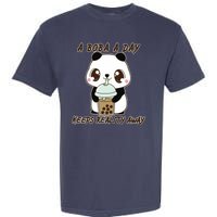 A Boba A Day Keeps The Reality Away Cute Panda Garment-Dyed Heavyweight T-Shirt