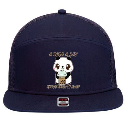 A Boba A Day Keeps The Reality Away Cute Panda 7 Panel Mesh Trucker Snapback Hat