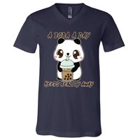 A Boba A Day Keeps The Reality Away Cute Panda V-Neck T-Shirt