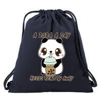 A Boba A Day Keeps The Reality Away Cute Panda Drawstring Bag