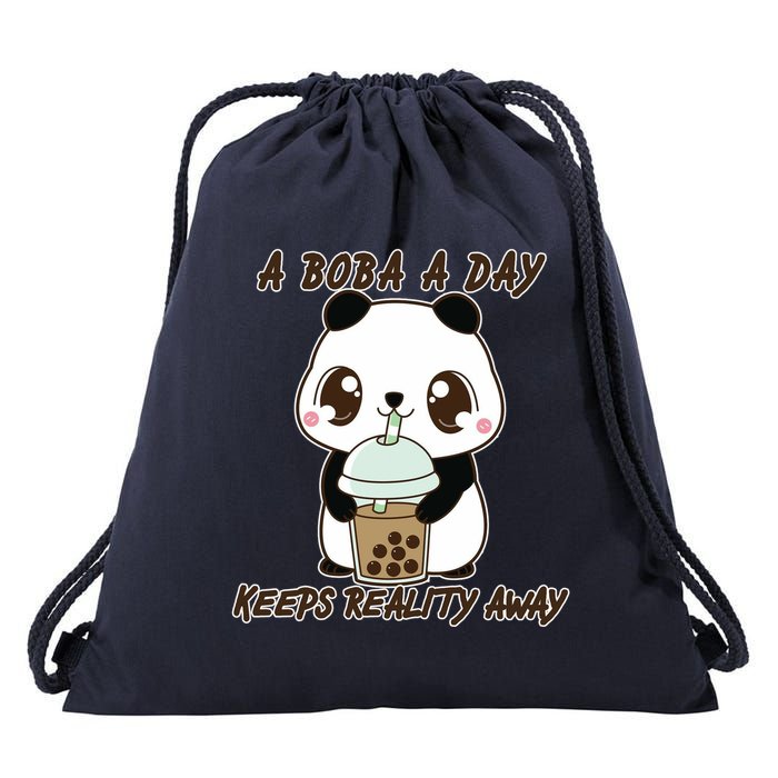 A Boba A Day Keeps The Reality Away Cute Panda Drawstring Bag