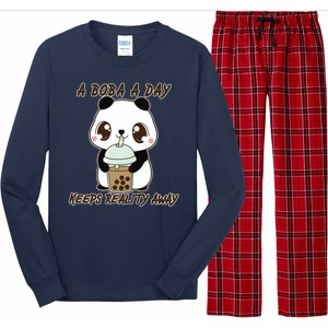 A Boba A Day Keeps The Reality Away Cute Panda Long Sleeve Pajama Set