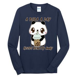 A Boba A Day Keeps The Reality Away Cute Panda Tall Long Sleeve T-Shirt