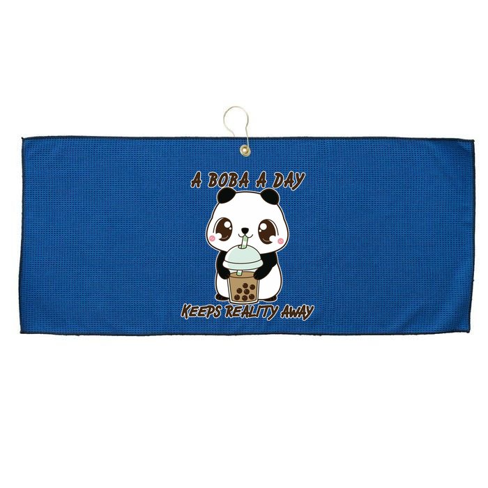 A Boba A Day Keeps The Reality Away Cute Panda Large Microfiber Waffle Golf Towel