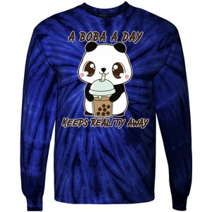 A Boba A Day Keeps The Reality Away Cute Panda Tie-Dye Long Sleeve Shirt