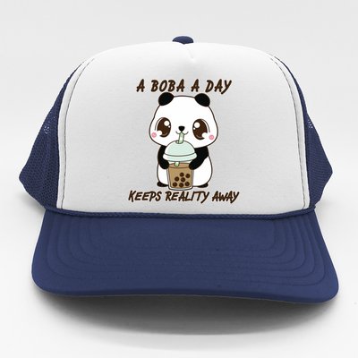 A Boba A Day Keeps The Reality Away Cute Panda Trucker Hat