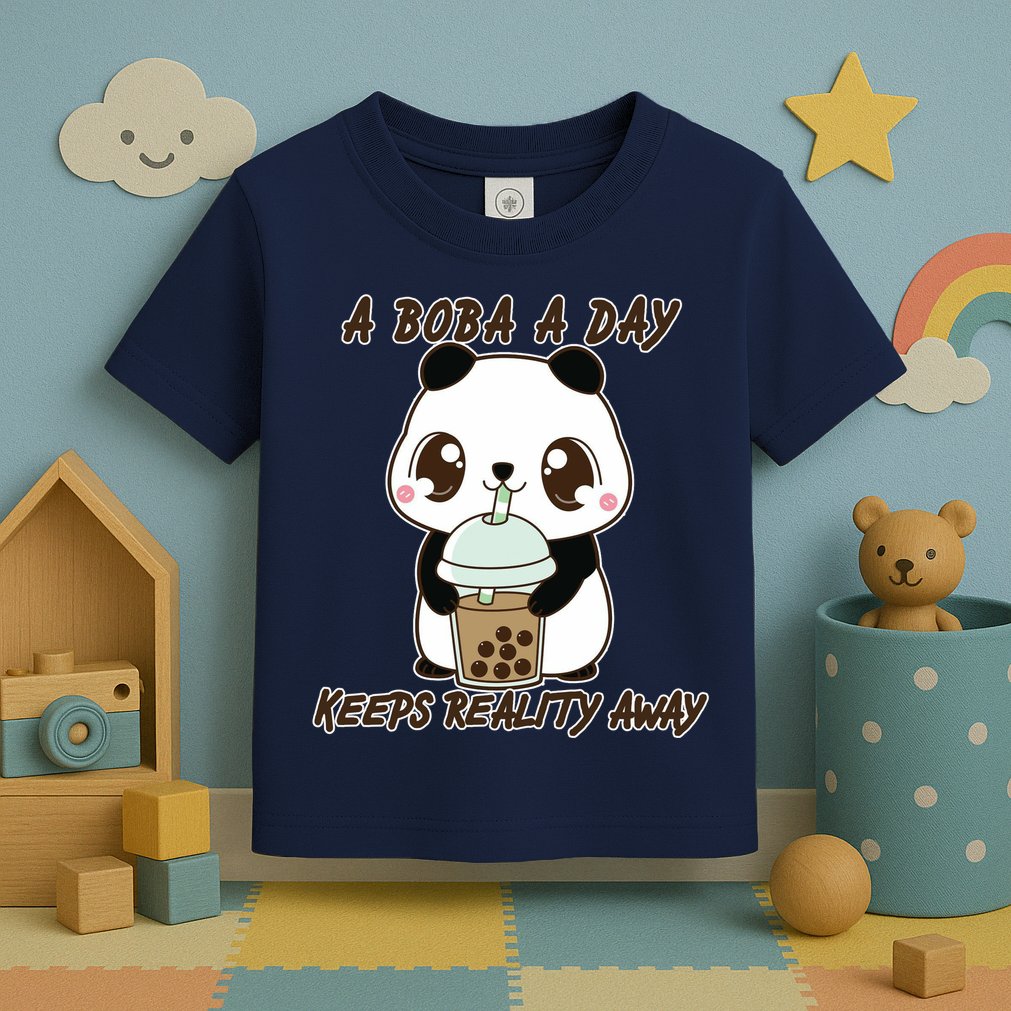 A Boba A Day Keeps The Reality Away Cute Panda Toddler T-Shirt