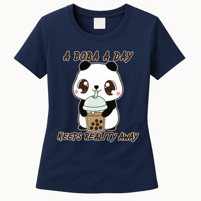 A Boba A Day Keeps The Reality Away Cute Panda Womens T-Shirt