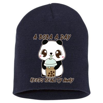 A Boba A Day Keeps The Reality Away Cute Panda Short Acrylic Beanie