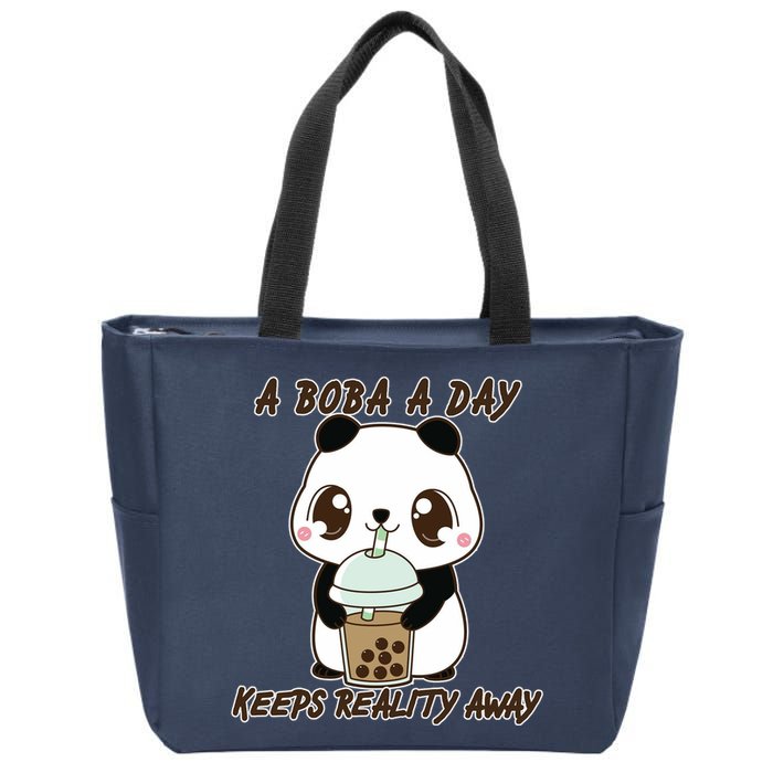 A Boba A Day Keeps The Reality Away Cute Panda Zip Tote Bag