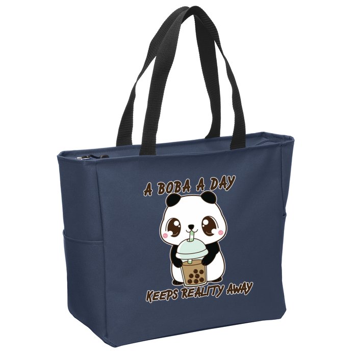 A Boba A Day Keeps The Reality Away Cute Panda Zip Tote Bag