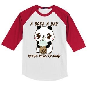 A Boba A Day Keeps The Reality Away Cute Panda Kids Colorblock Raglan Jersey