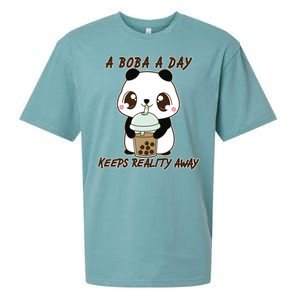 A Boba A Day Keeps The Reality Away Cute Panda Sueded Cloud Jersey T-Shirt