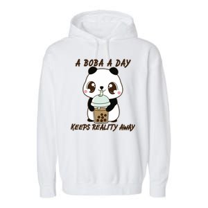 A Boba A Day Keeps The Reality Away Cute Panda Garment-Dyed Fleece Hoodie