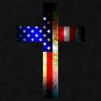 A christian cross comprised of the American Flag Ladies PosiCharge Tri-Blend Wicking Tank