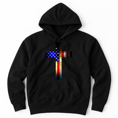 A christian cross comprised of the American Flag Hoodie