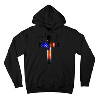 A christian cross comprised of the American Flag Hoodie