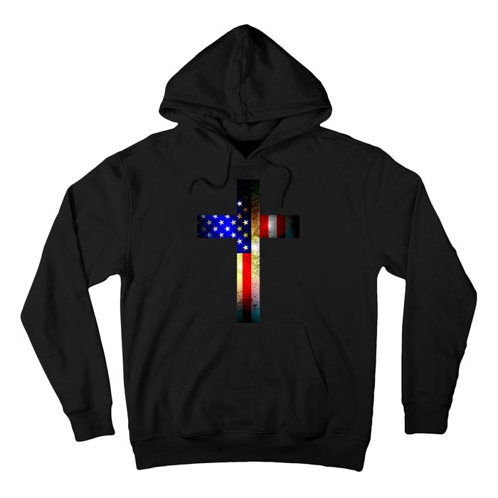 A christian cross comprised of the American Flag Hoodie