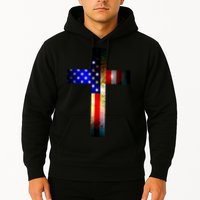 A christian cross comprised of the American Flag Hoodie