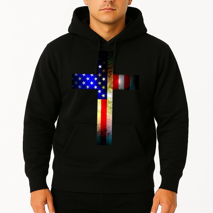A christian cross comprised of the American Flag Hoodie