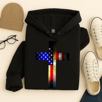 A christian cross comprised of the American Flag Hoodie