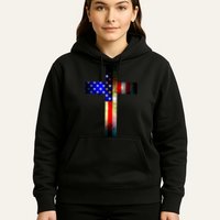 A christian cross comprised of the American Flag Hoodie