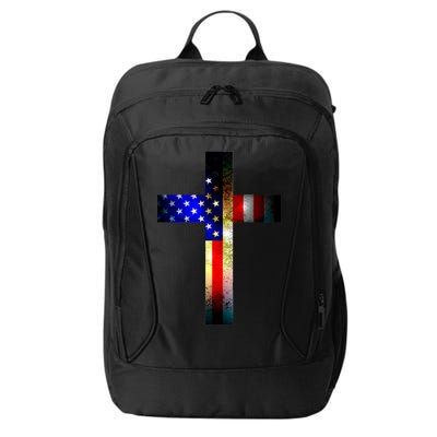 A christian cross comprised of the American Flag City Backpack