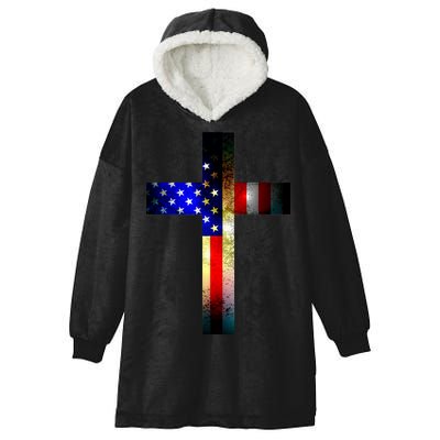 A christian cross comprised of the American Flag Hooded Wearable Blanket