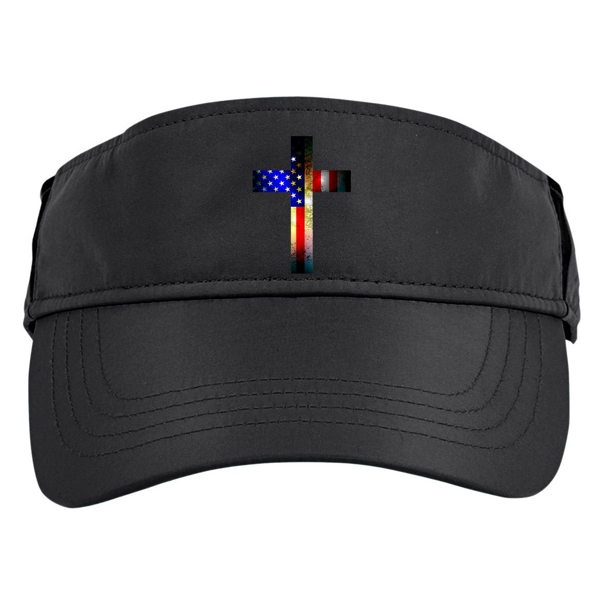 A christian cross comprised of the American Flag Adult Drive Performance Visor
