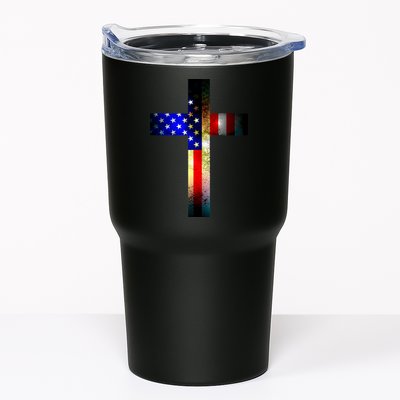 A christian cross comprised of the American Flag Tumbler