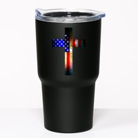 A christian cross comprised of the American Flag Tumbler