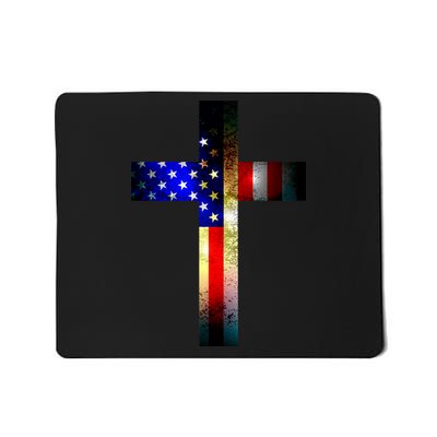 A christian cross comprised of the American Flag Mousepad