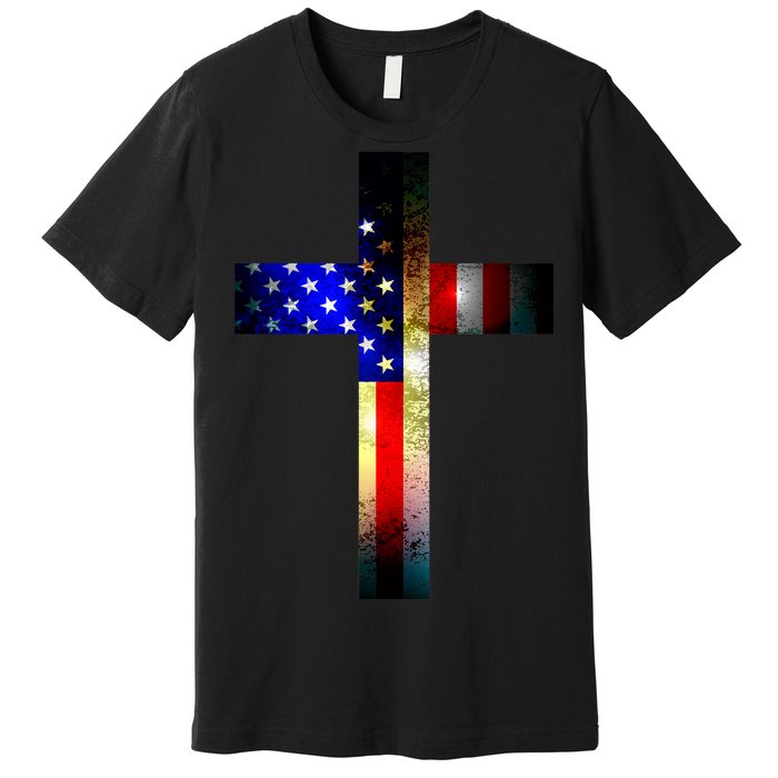 A christian cross comprised of the American Flag Premium T-Shirt