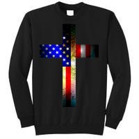 A christian cross comprised of the American Flag Tall Sweatshirt