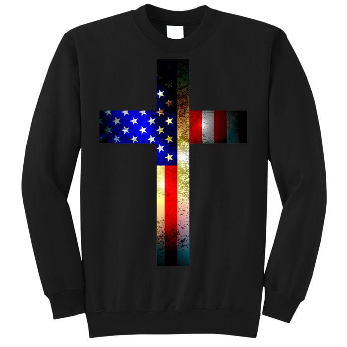 A christian cross comprised of the American Flag Tall Sweatshirt