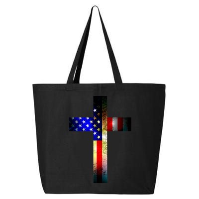 A christian cross comprised of the American Flag 25L Jumbo Tote