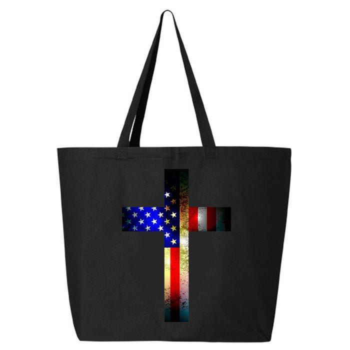 A christian cross comprised of the American Flag 25L Jumbo Tote