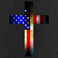 A christian cross comprised of the American Flag 25L Jumbo Tote