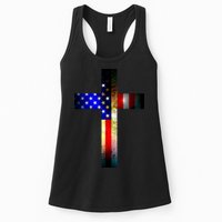 A christian cross comprised of the American Flag Womens Tank Top