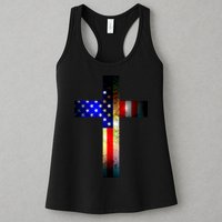 A christian cross comprised of the American Flag Womens Tank Top