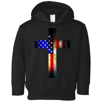 A christian cross comprised of the American Flag Toddler Hoodie