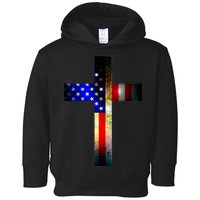 A christian cross comprised of the American Flag Toddler Hoodie