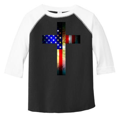 A christian cross comprised of the American Flag Toddler Fine Jersey T-Shirt
