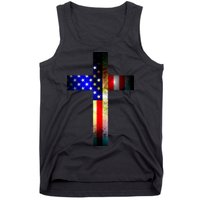 A christian cross comprised of the American Flag Tank Top