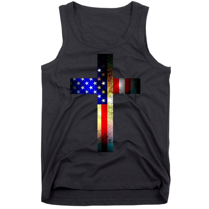 A christian cross comprised of the American Flag Tank Top