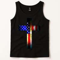 A christian cross comprised of the American Flag Tank Top
